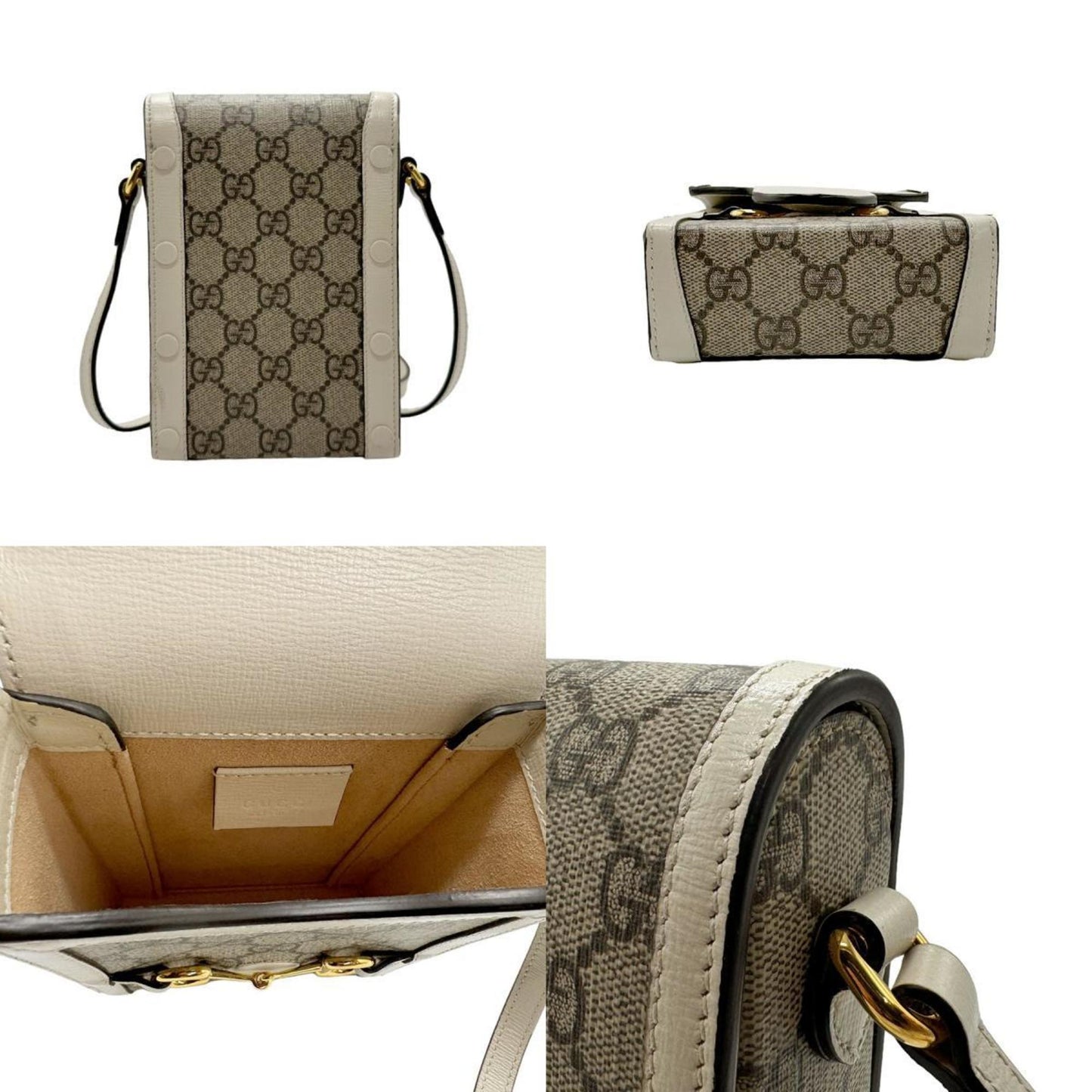 Gucci Horsebit Brown White Gg Supreme Leather Shoulder Bag