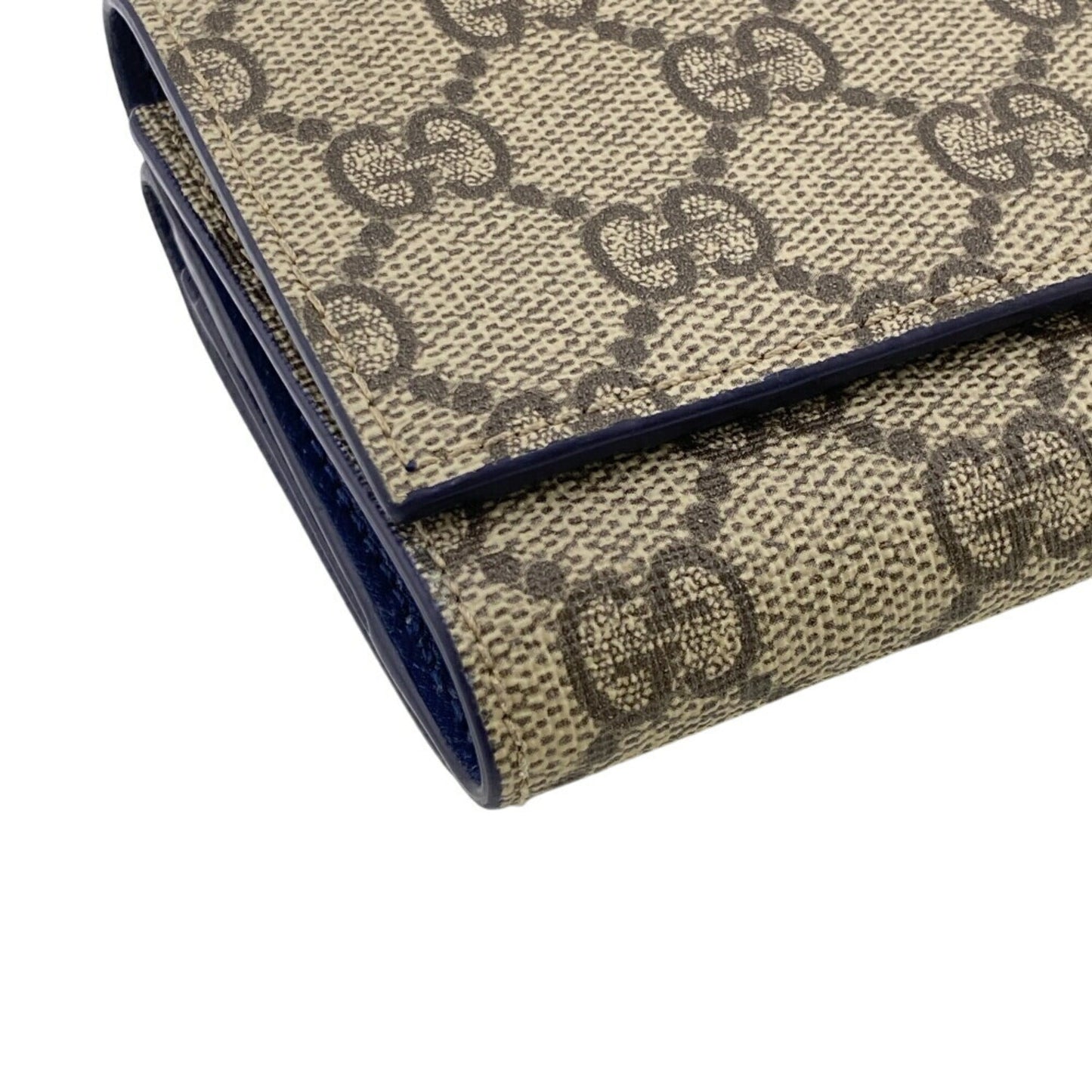 Gucci Beige Blue Gg Supreme Leather Wallet (Tri-Fold)