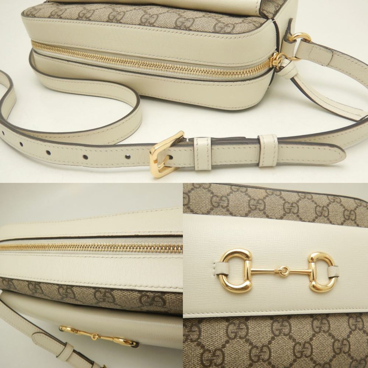 Gucci Beige Ivory Gg Supreme Canvas Leather Shoulder Bag