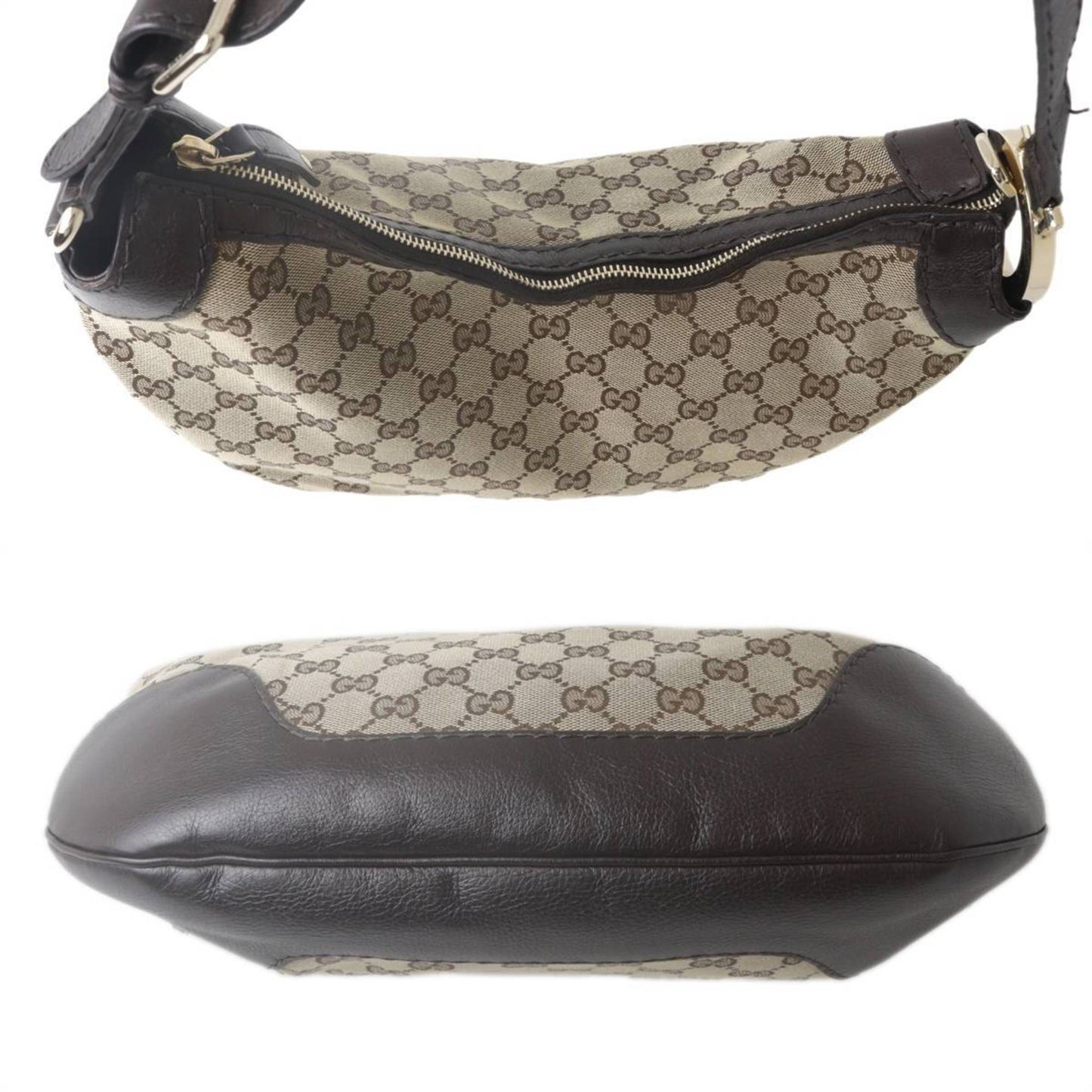 Gucci Dark Brown Khaki Jacquard Leather Shoulder Bag