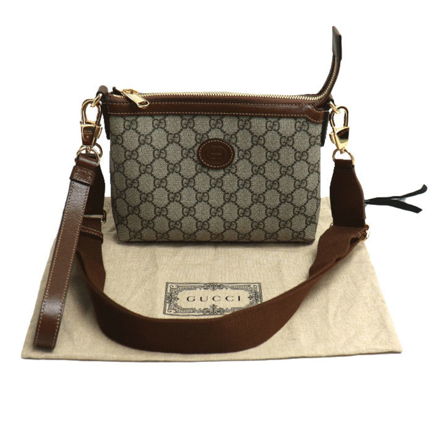 Gucci Beige Brown Gg Supreme Leather Shoulder Bag
