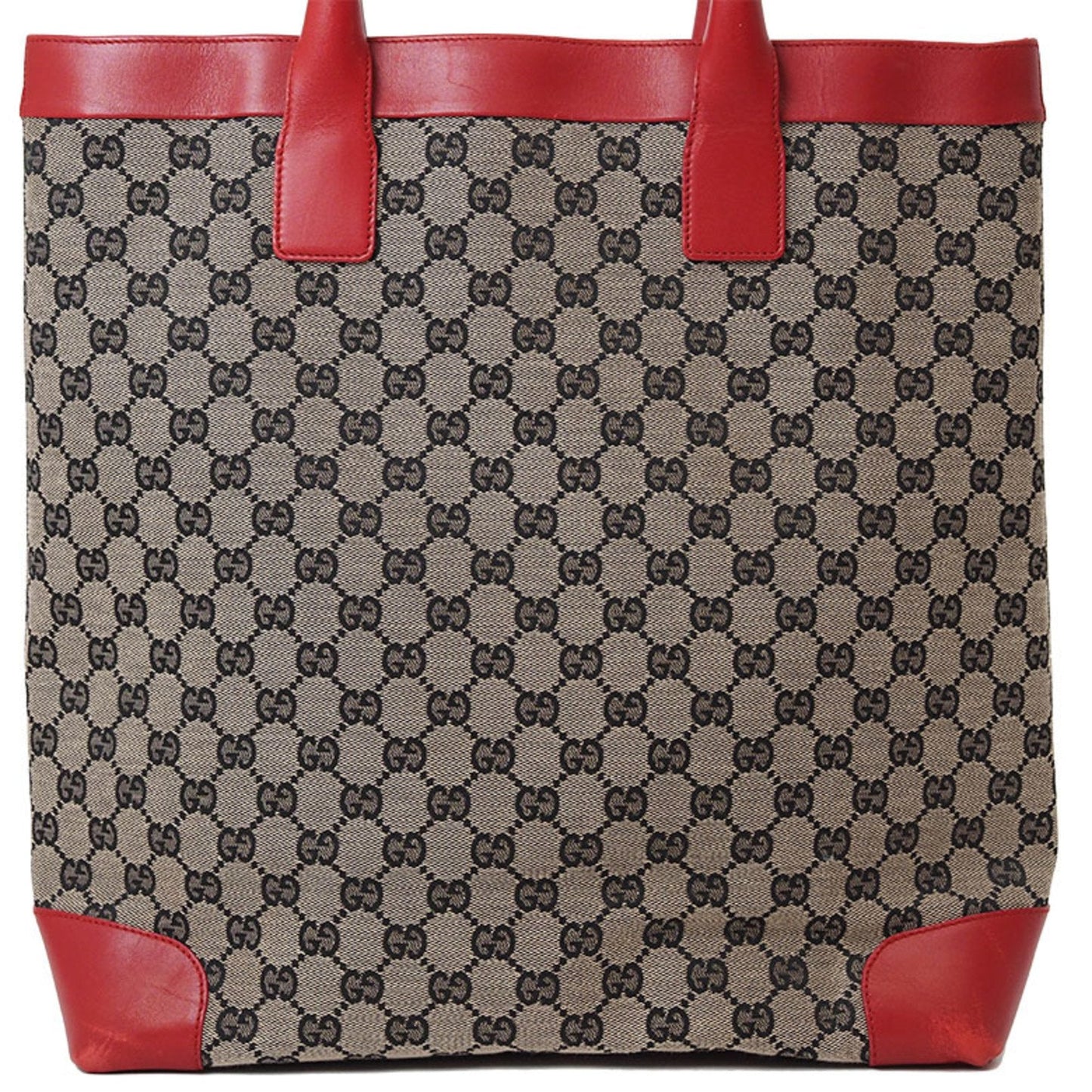 Gucci Gg Canvas Beige Red Color Canvas Leather Handbag Tote Bag