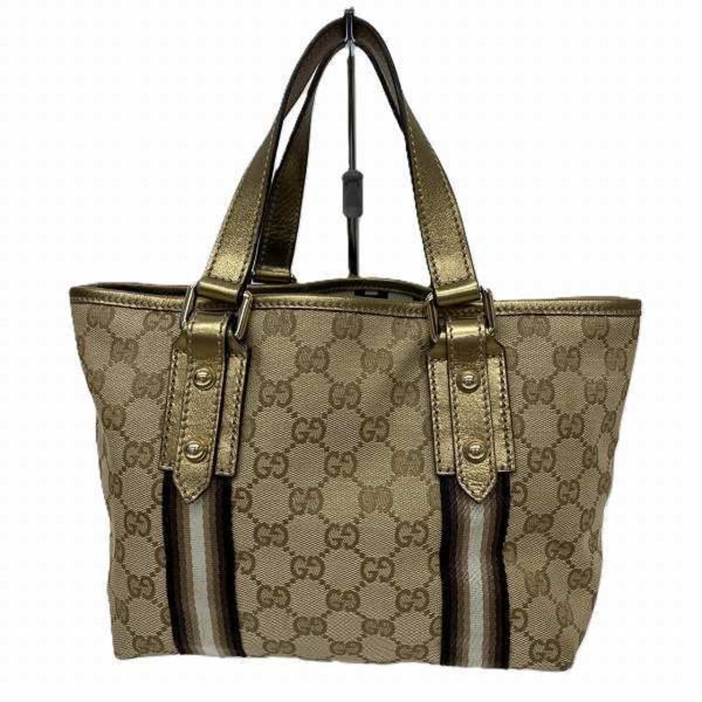 Gucci Beige Brown Gg Canvas Leather Tote Bag