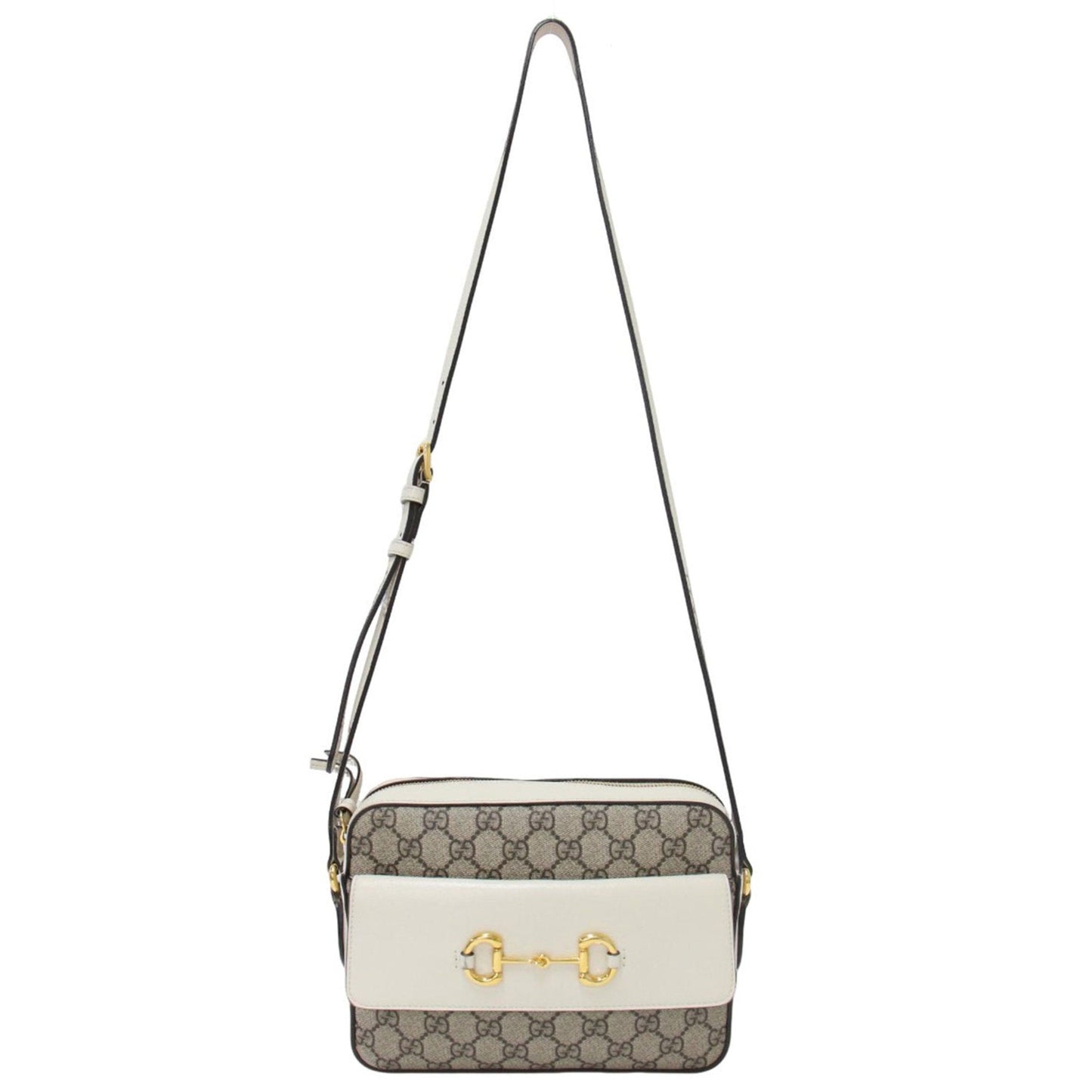 Gucci Horsebit Beige White Pvc Leather Shoulder Bag