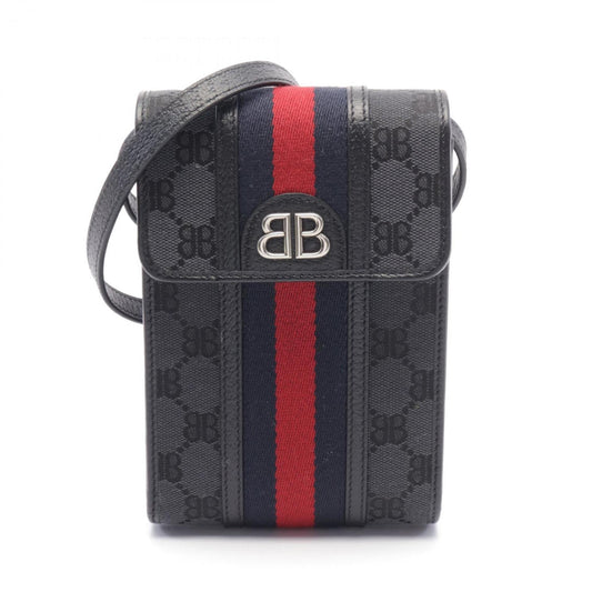 Gucci Black Navy Red Color Canvas Leather Shoulder Bag ()