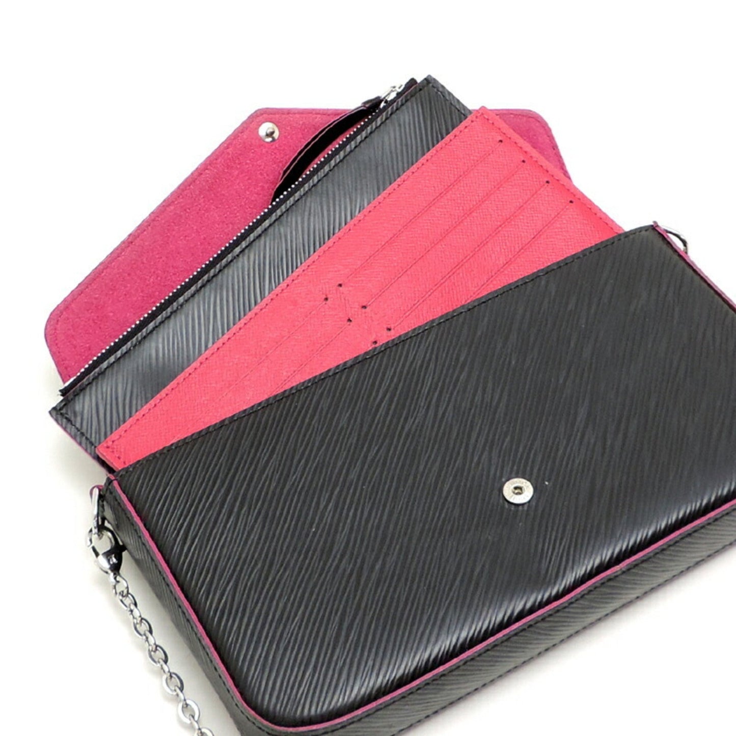Louis Vuitton Black Hot Pink Noir Pink Epi Leather Chain/Shoulder Wallet