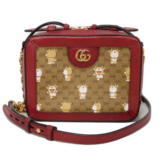 Gucci Brown Red Color Gg Supreme Canvas Leather Handbag Shoulder Bag ()