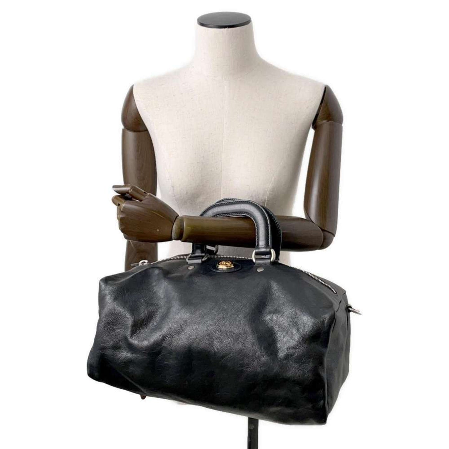 Gucci Black Leather Boston Bag Handbag Shoulder Bag