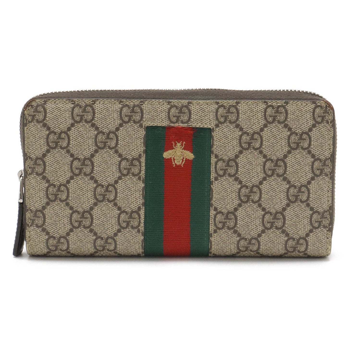 Gucci Beige Dark Brown Green Red Color Pvc Leather Long Wallet (Bi-Fold)