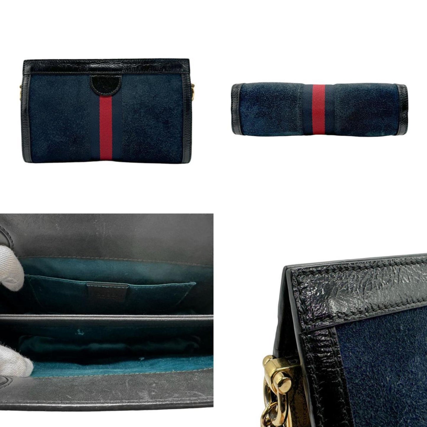 Gucci Navy Red Color Suede Leather Shoulder Bag