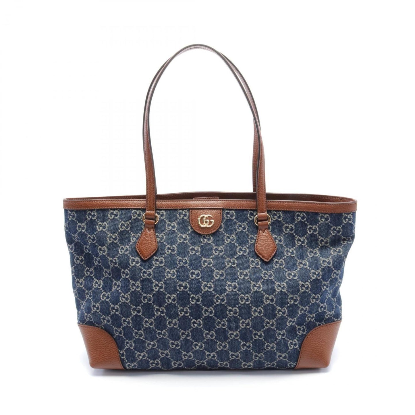 Gucci Brown Navy Denim Leather Tote Bag