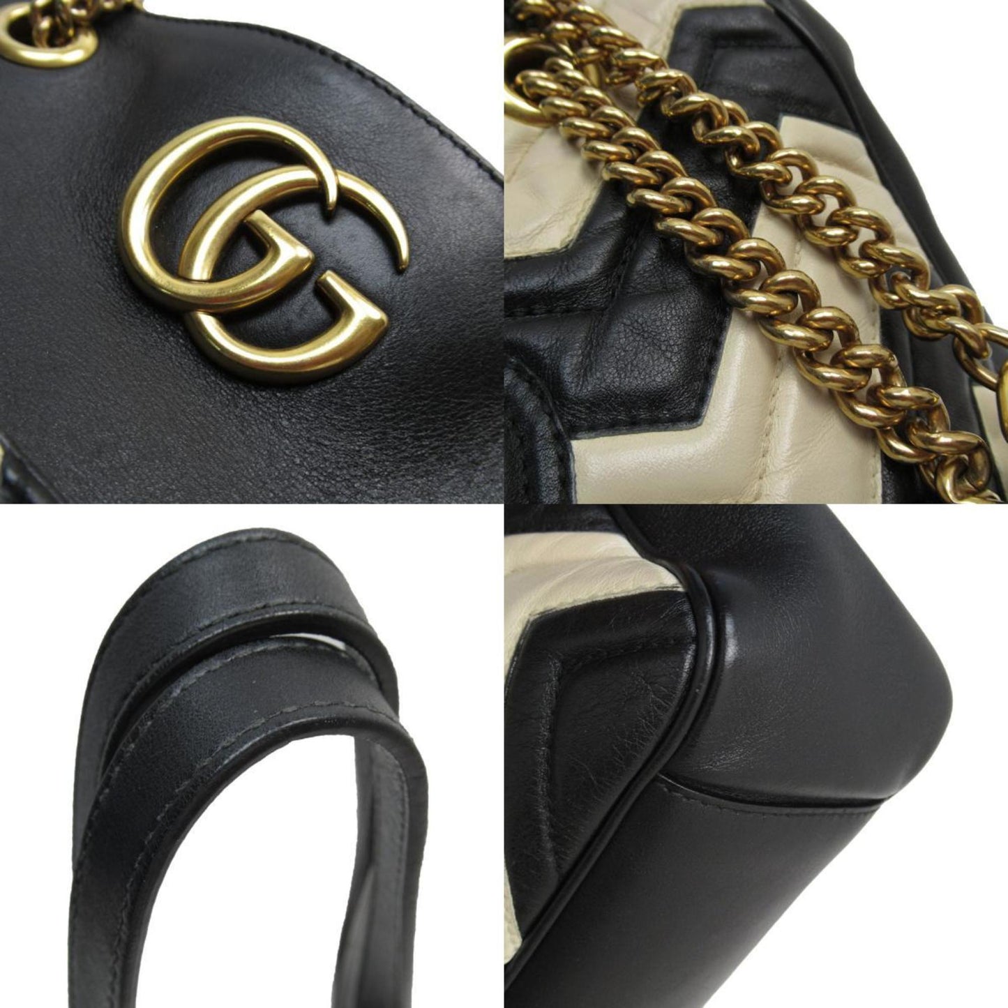 Gucci Black Light Beige Leather Shoulder Bag