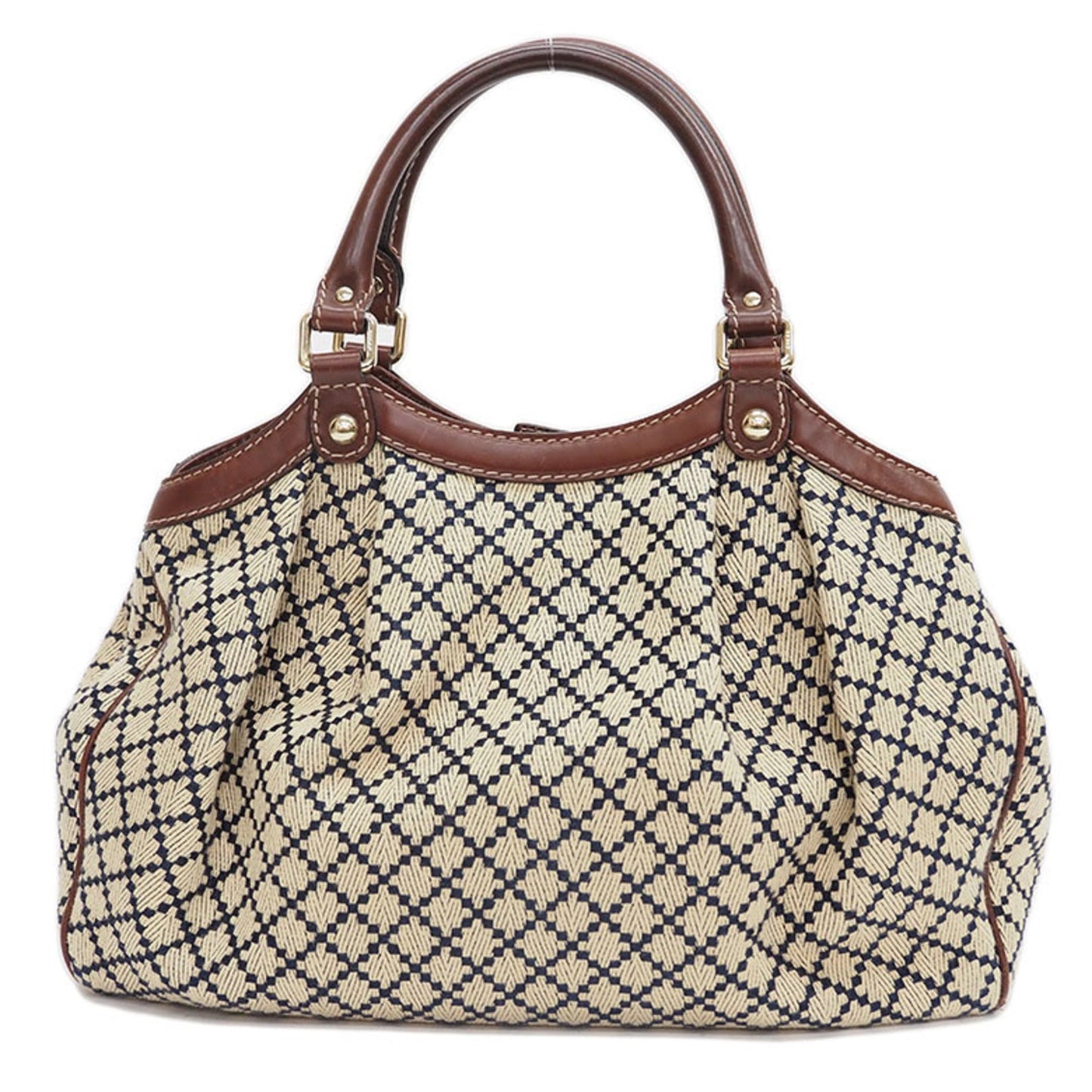 Gucci Diamante Beige Brown Navy Canvas Leather Handbag