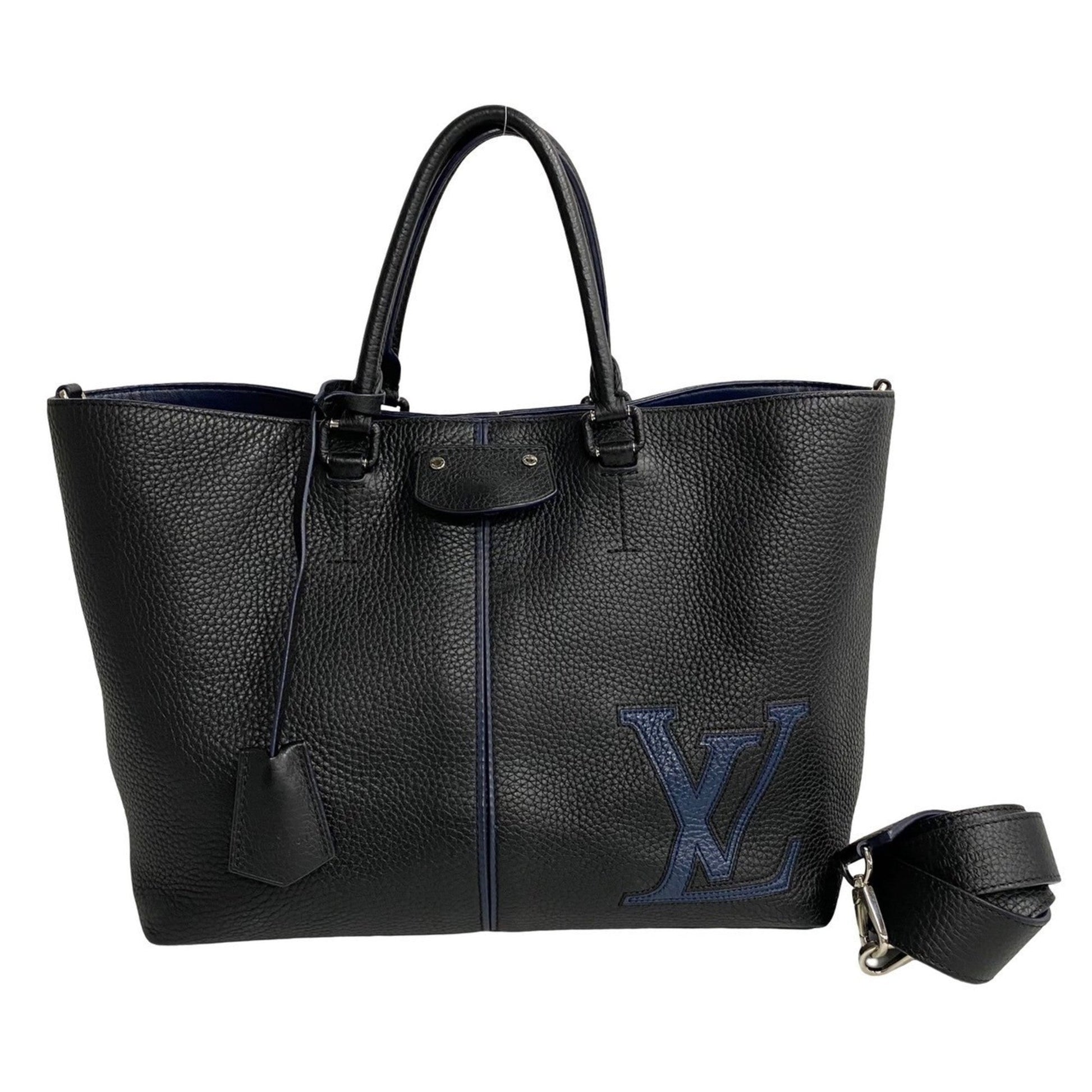 Louis Vuitton Black Leather Shoulder Bag Tote Bag ()
