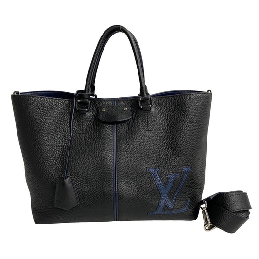 Louis Vuitton Black Leather Shoulder Bag Tote Bag ()
