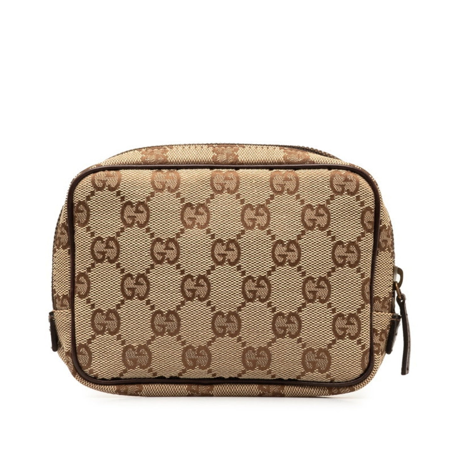 Gucci Gg Canvas Beige Brown Canvas Leather Pouch