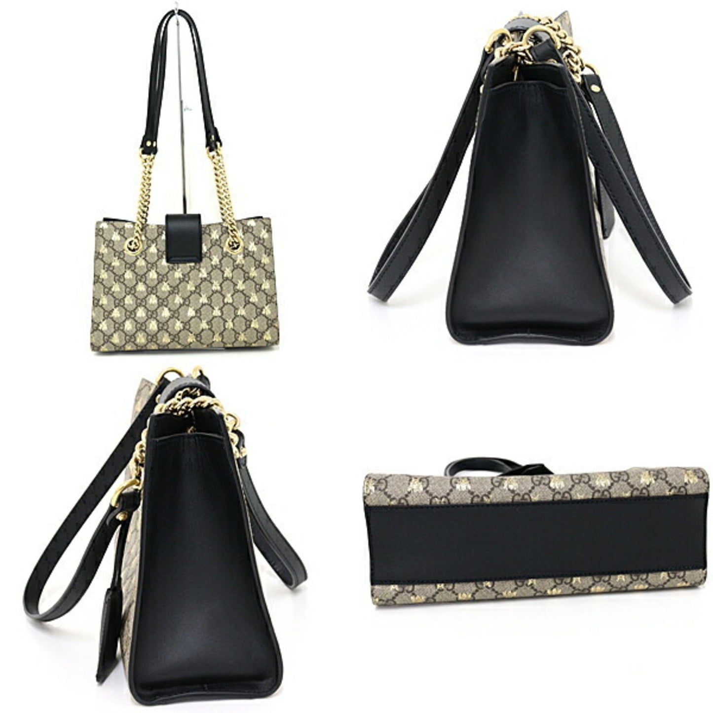 Gucci Beige Black Gg Supreme Leather Shoulder Bag