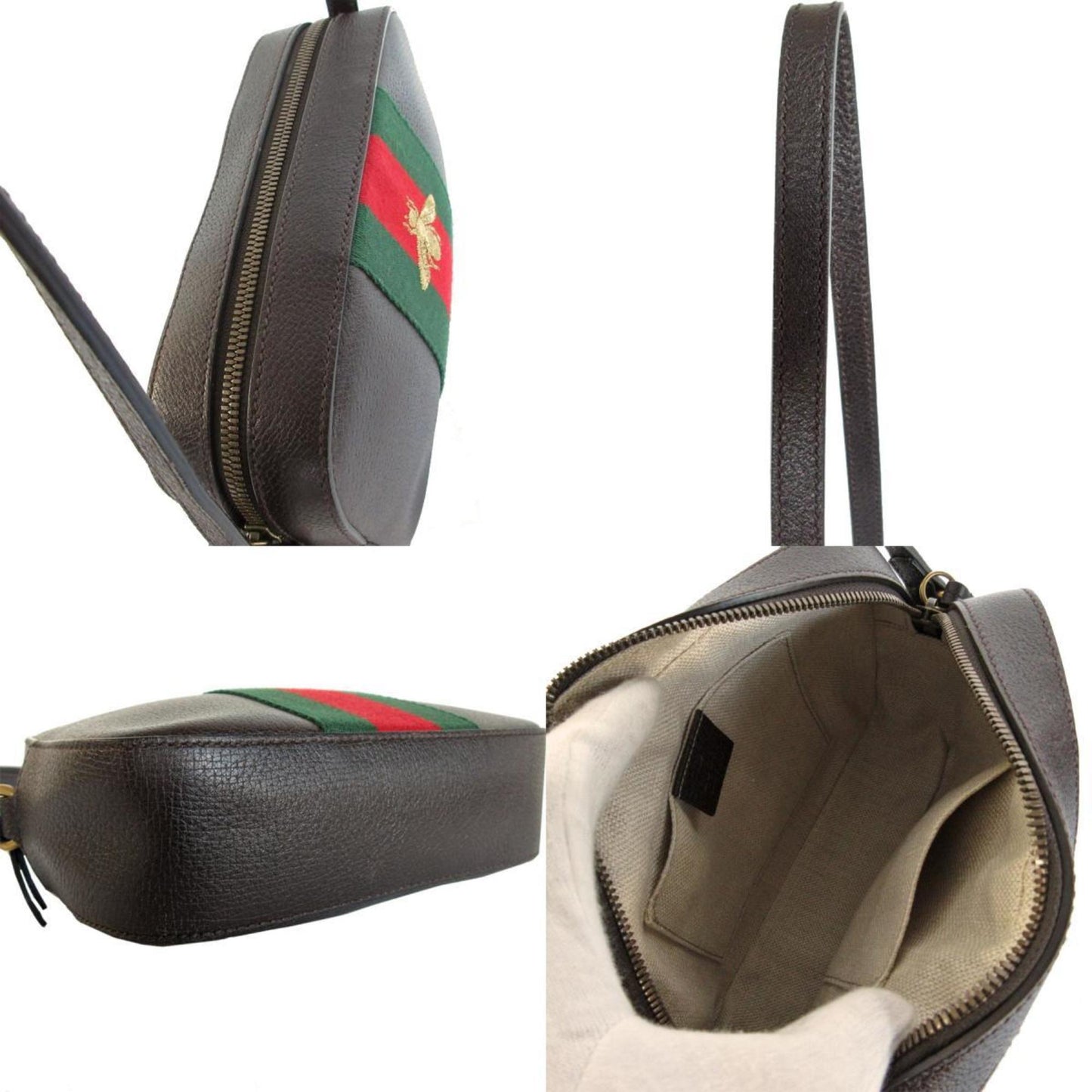 Gucci Dark Brown Green Red Color Canvas Leather Shoulder Bag