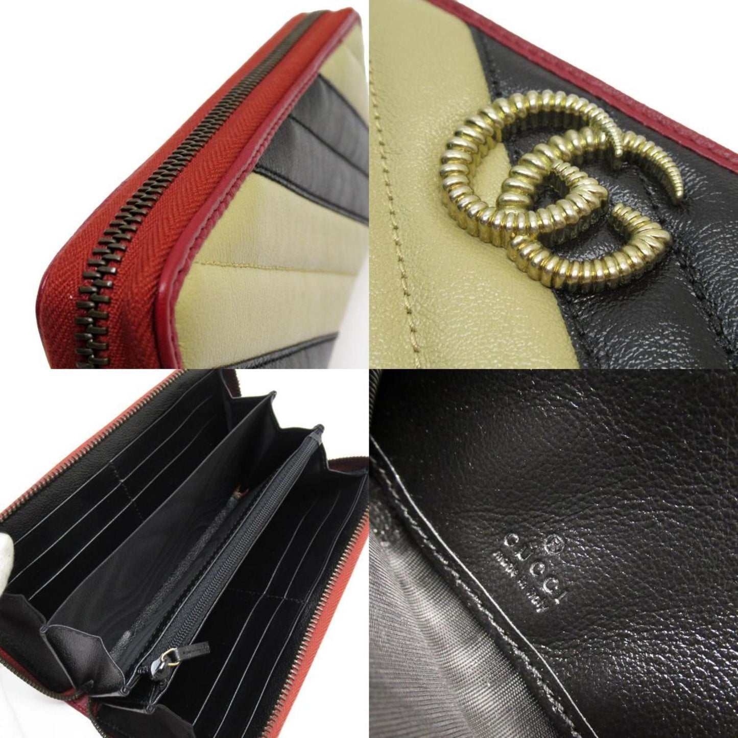 Gucci Beige Black Leather Long Wallet (Bi-Fold)