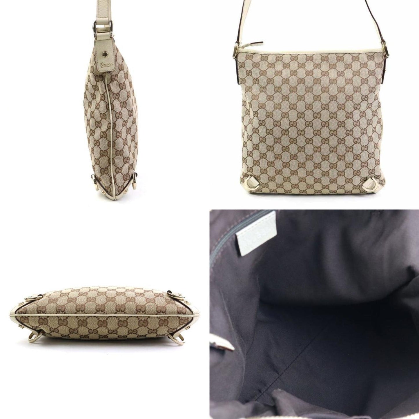 Gucci Beige Gg Canvas Leather Shoulder Bag