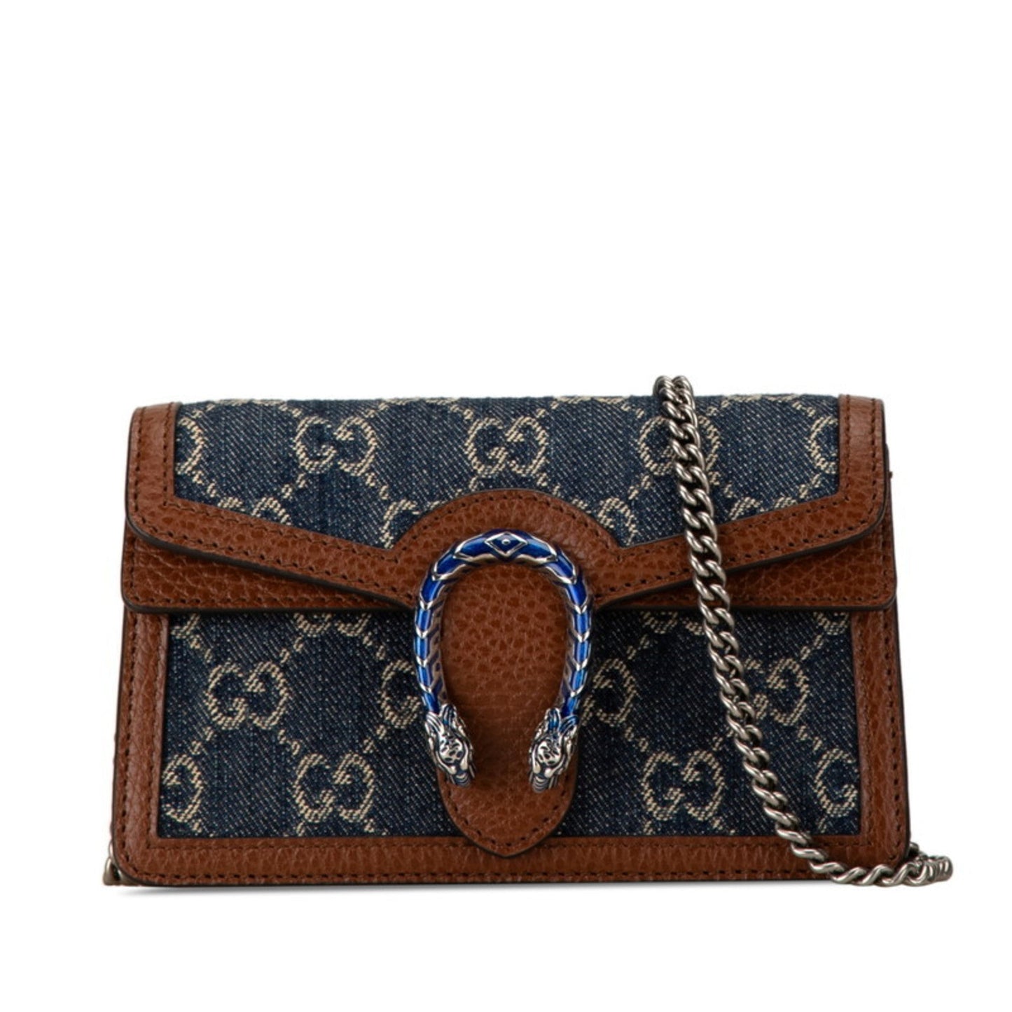 Gucci Brown Navy Denim Leather Shoulder Bag
