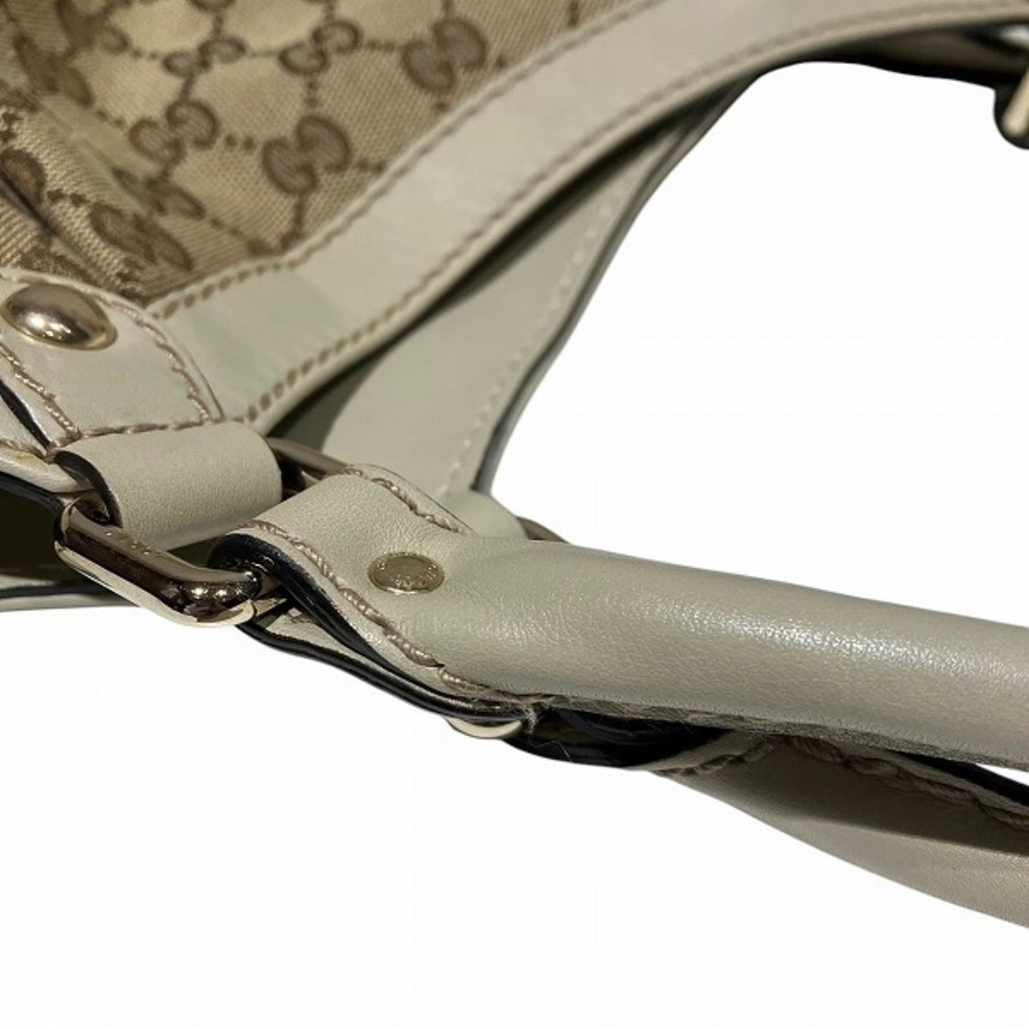 Gucci Beige Ivory Gg Canvas Leather Shoulder Bag Tote Bag
