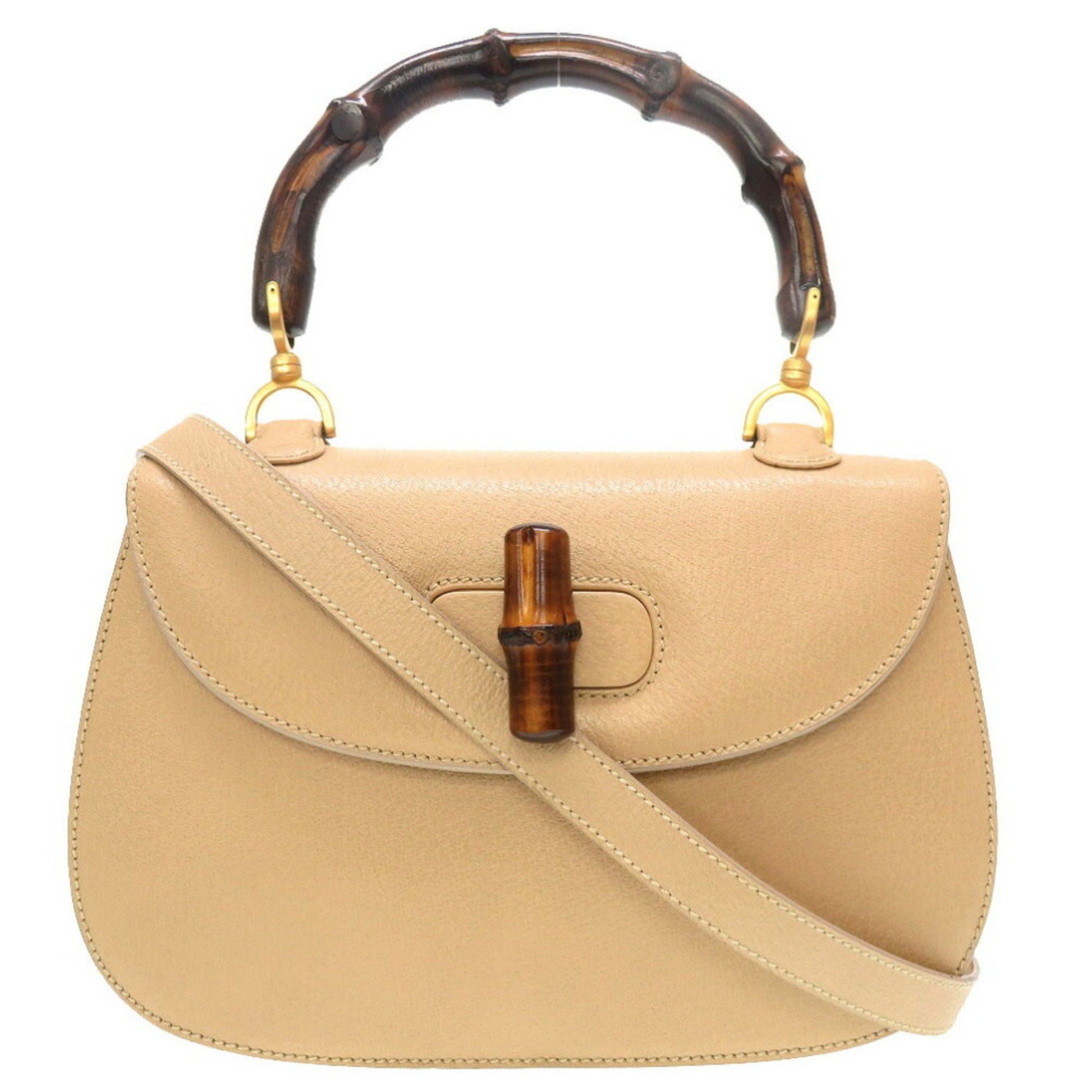 Gucci Beige Bamboo Leather Handbag ()