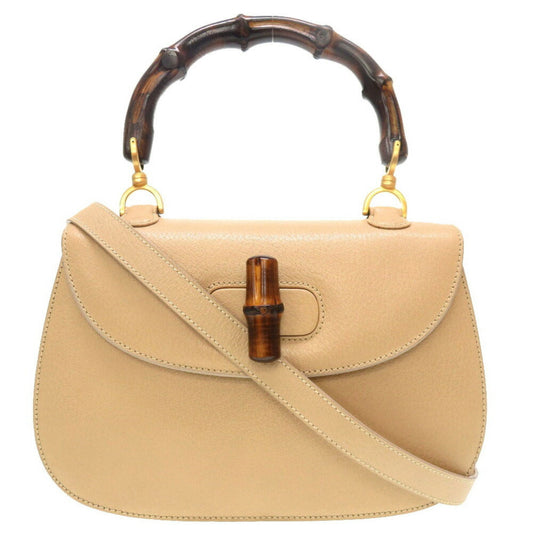 Gucci Beige Bamboo Leather Handbag ()