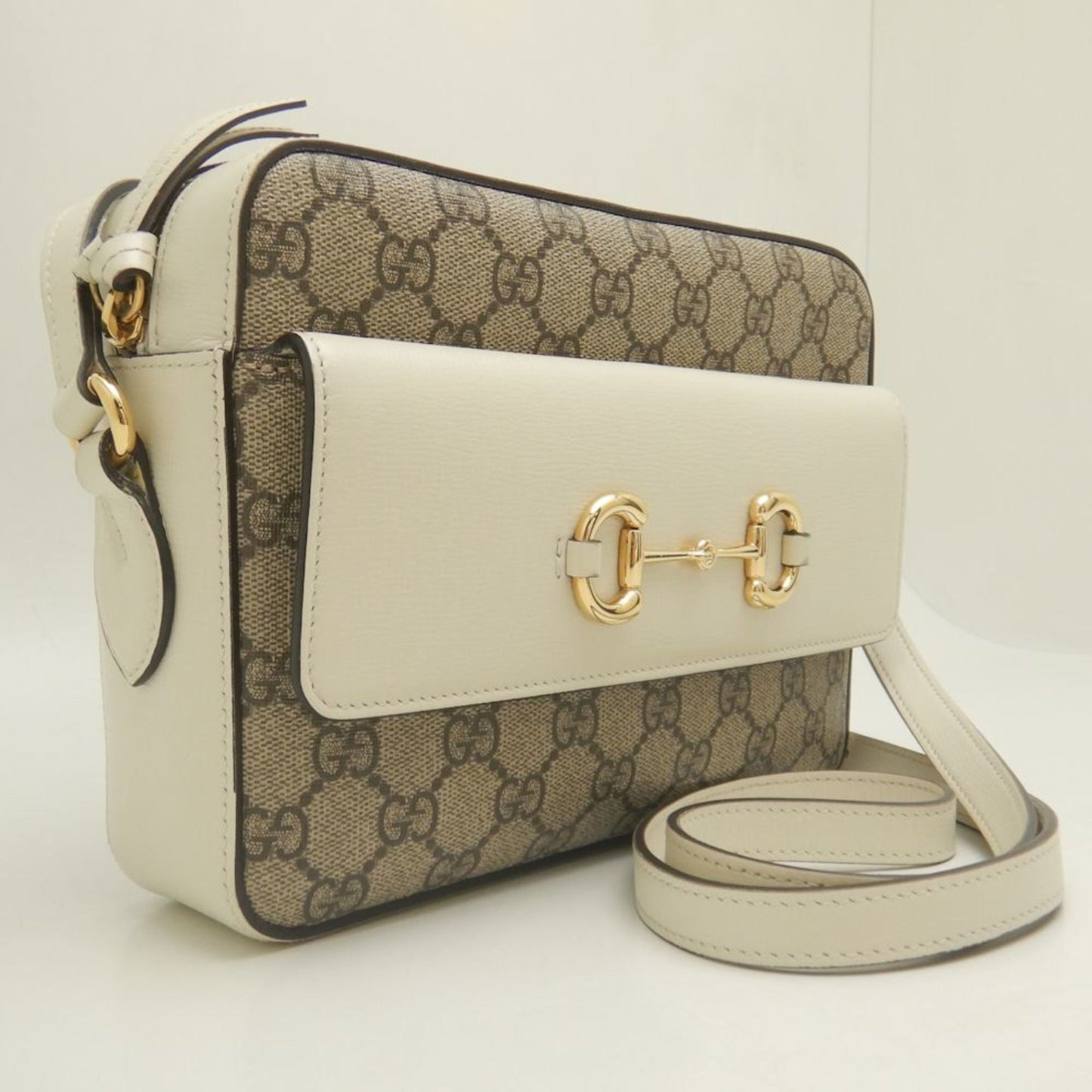 Gucci Beige Ivory Gg Supreme Canvas Leather Shoulder Bag