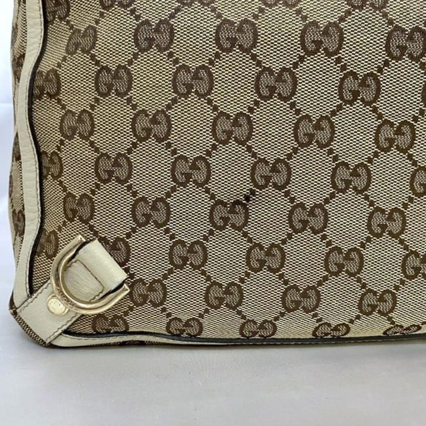 Gucci Beige Canvas Leather Tote Bag
