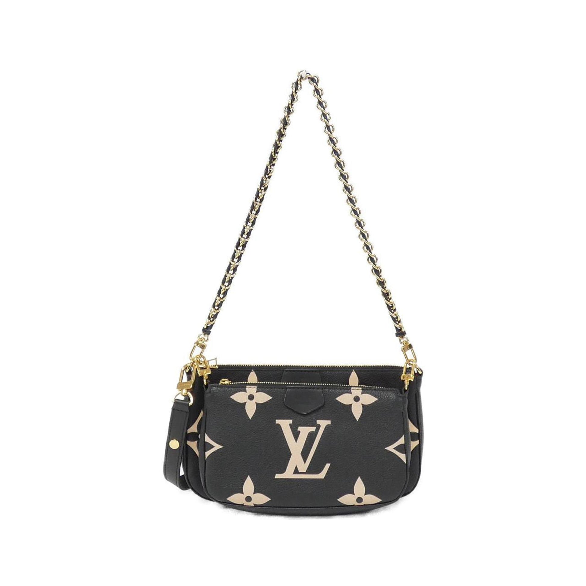 Louis Vuitton Beige Black Leather Pochette Shoulder Bag ()