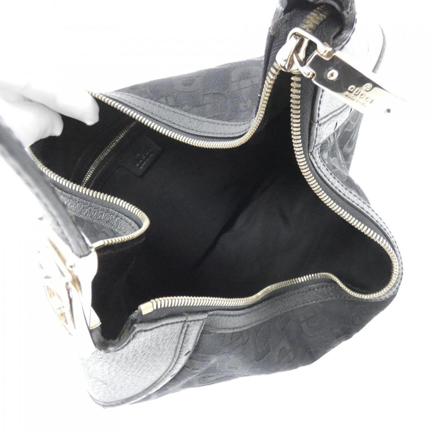 Gucci Black Canvas Leather Shoulder Bag