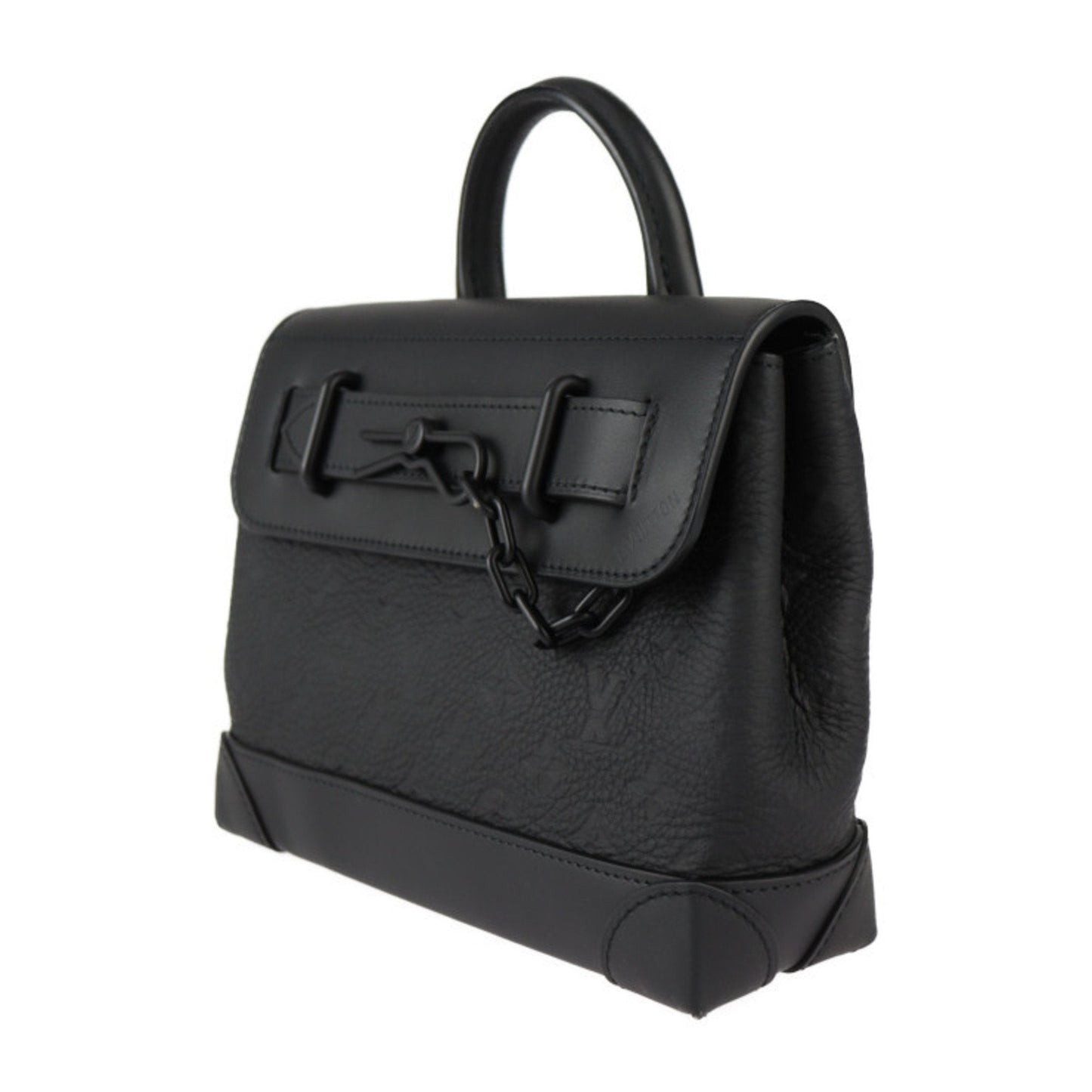 Louis Vuitton Black Leather Handbag Shoulder Bag Tote Bag