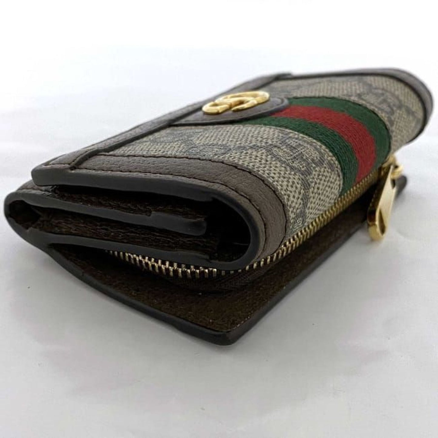 Gucci Beige Brown Pvc Canvas Leather Wallet (Tri-Fold)