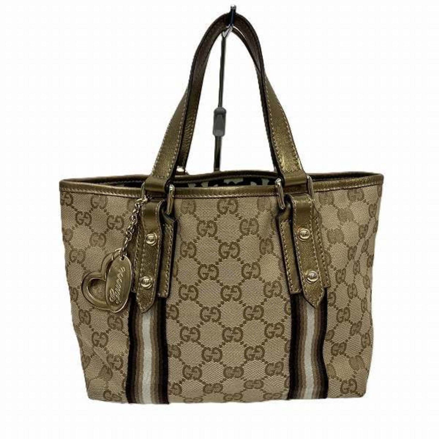 Gucci Beige Brown Gg Canvas Leather Tote Bag ()