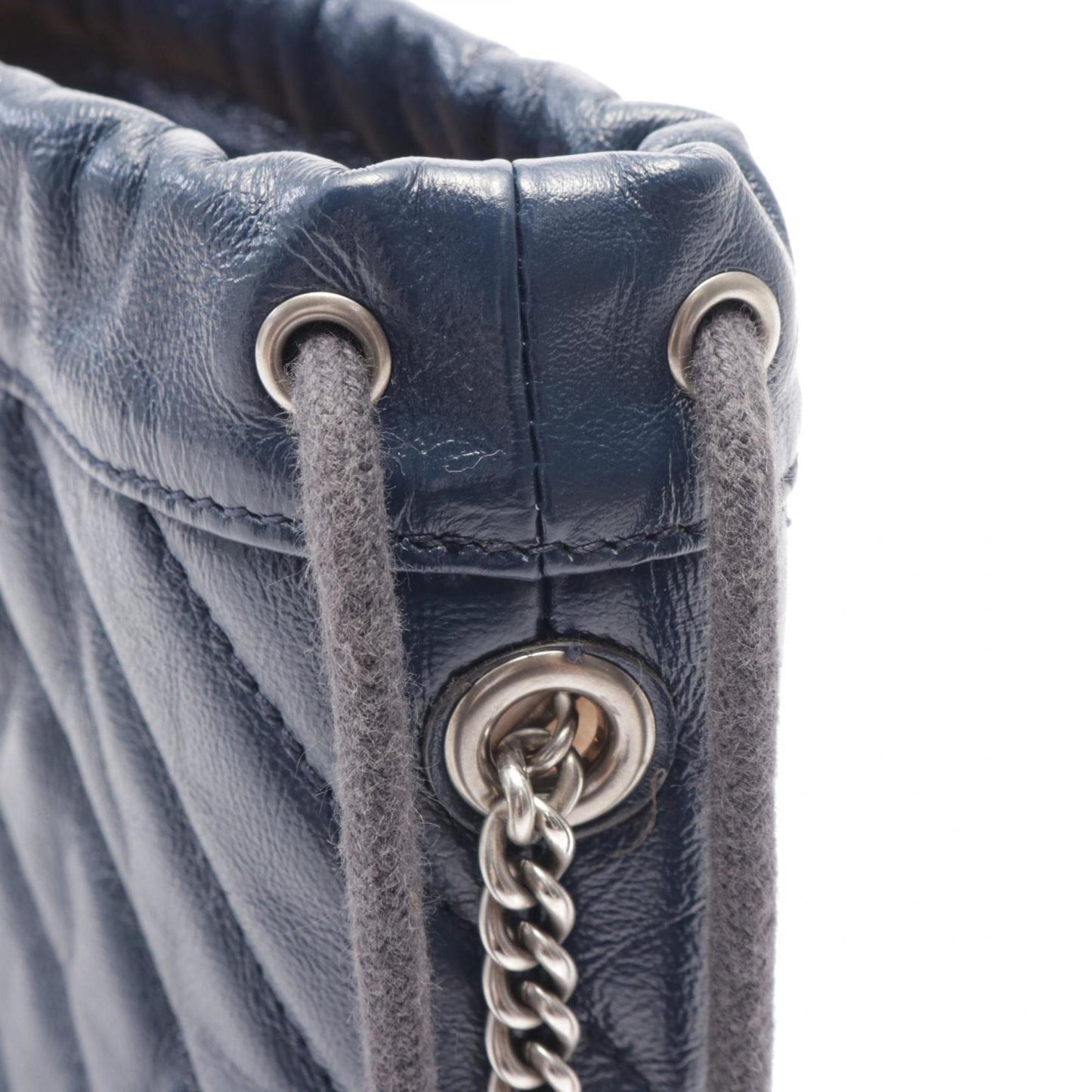 Gucci Navy White Leather Shoulder Bag