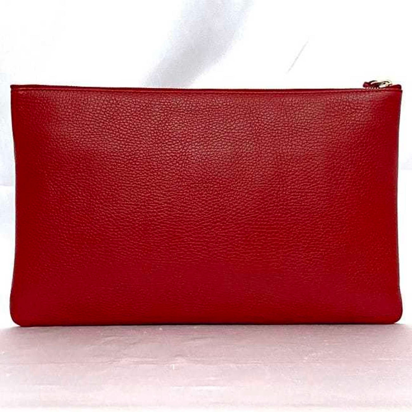 Gucci Red Color Bamboo Leather Clutch Bag Handbag