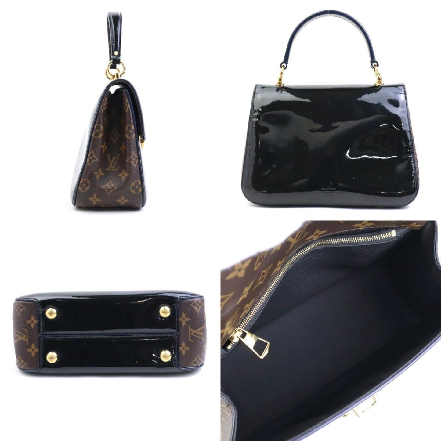 Louis Vuitton Black Brown Patent Leather Monogram Handbag Shoulder Bag