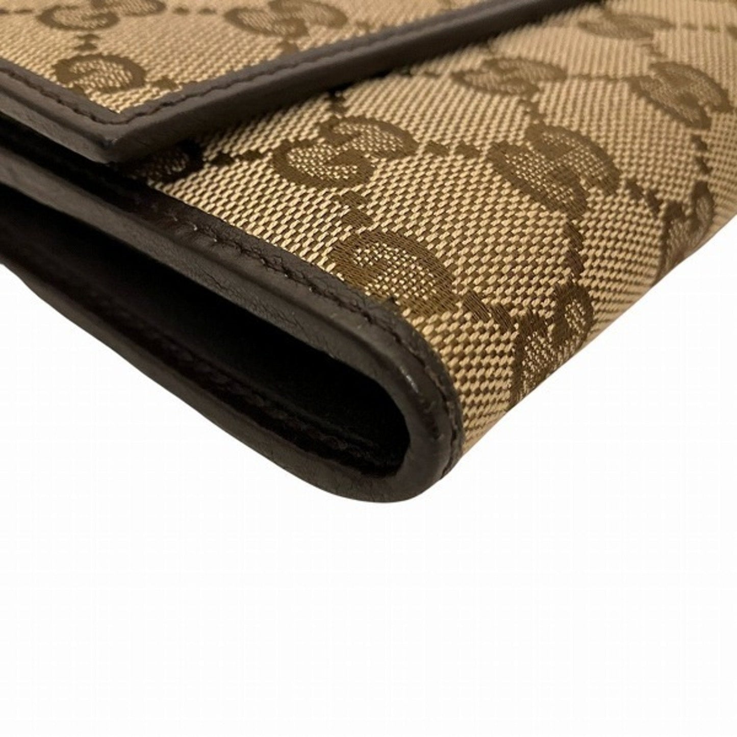 Gucci Beige Dark Brown Gg Canvas Leather Wallet (Bi-Fold)