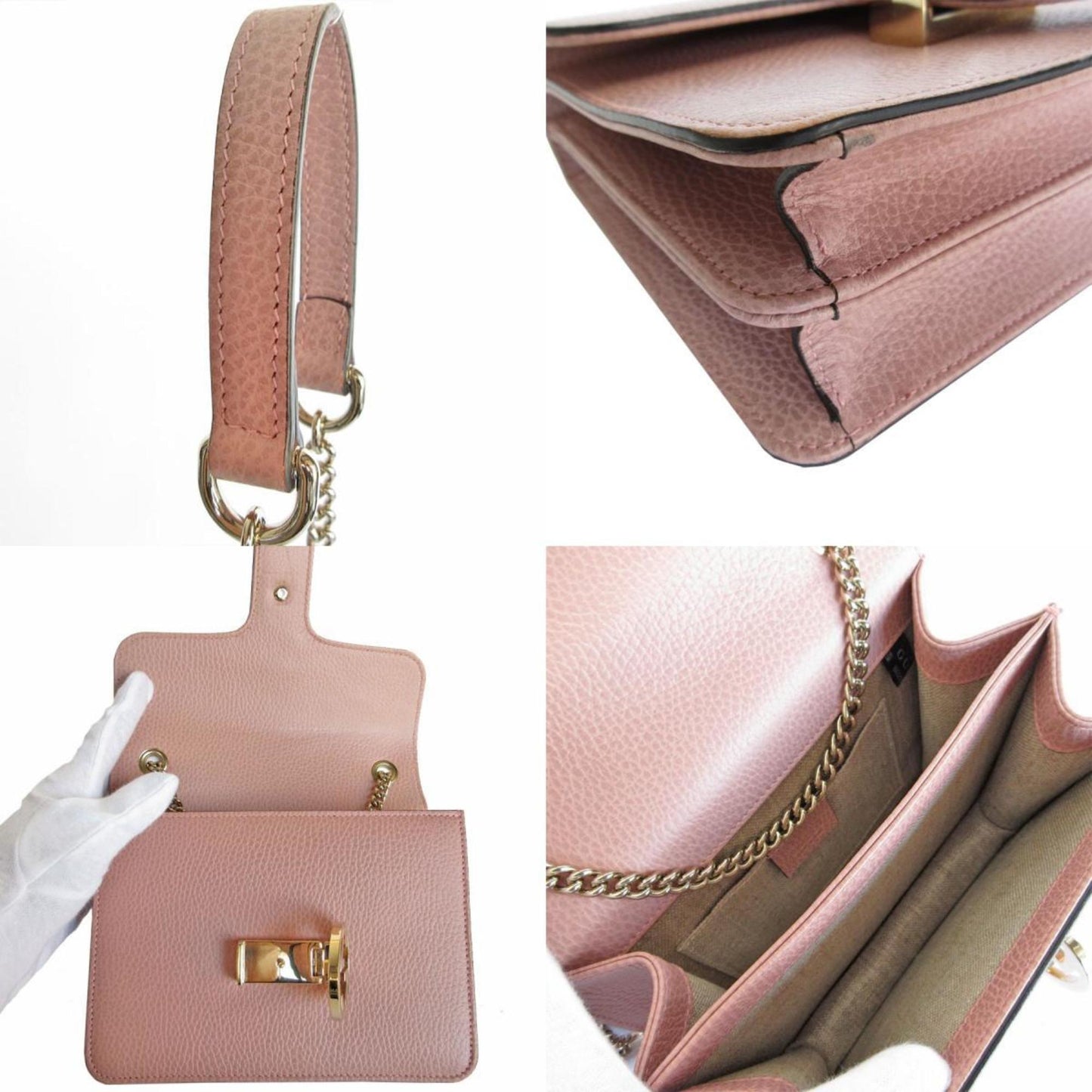 Gucci Pink Beige Leather Shoulder Bag