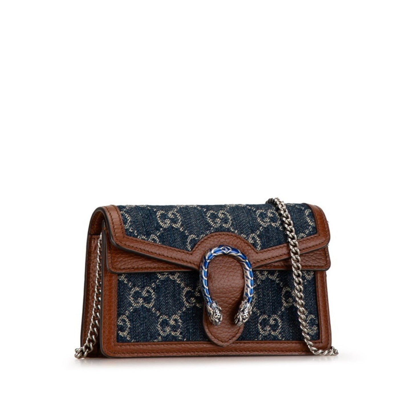 Gucci Brown Navy Denim Leather Shoulder Bag