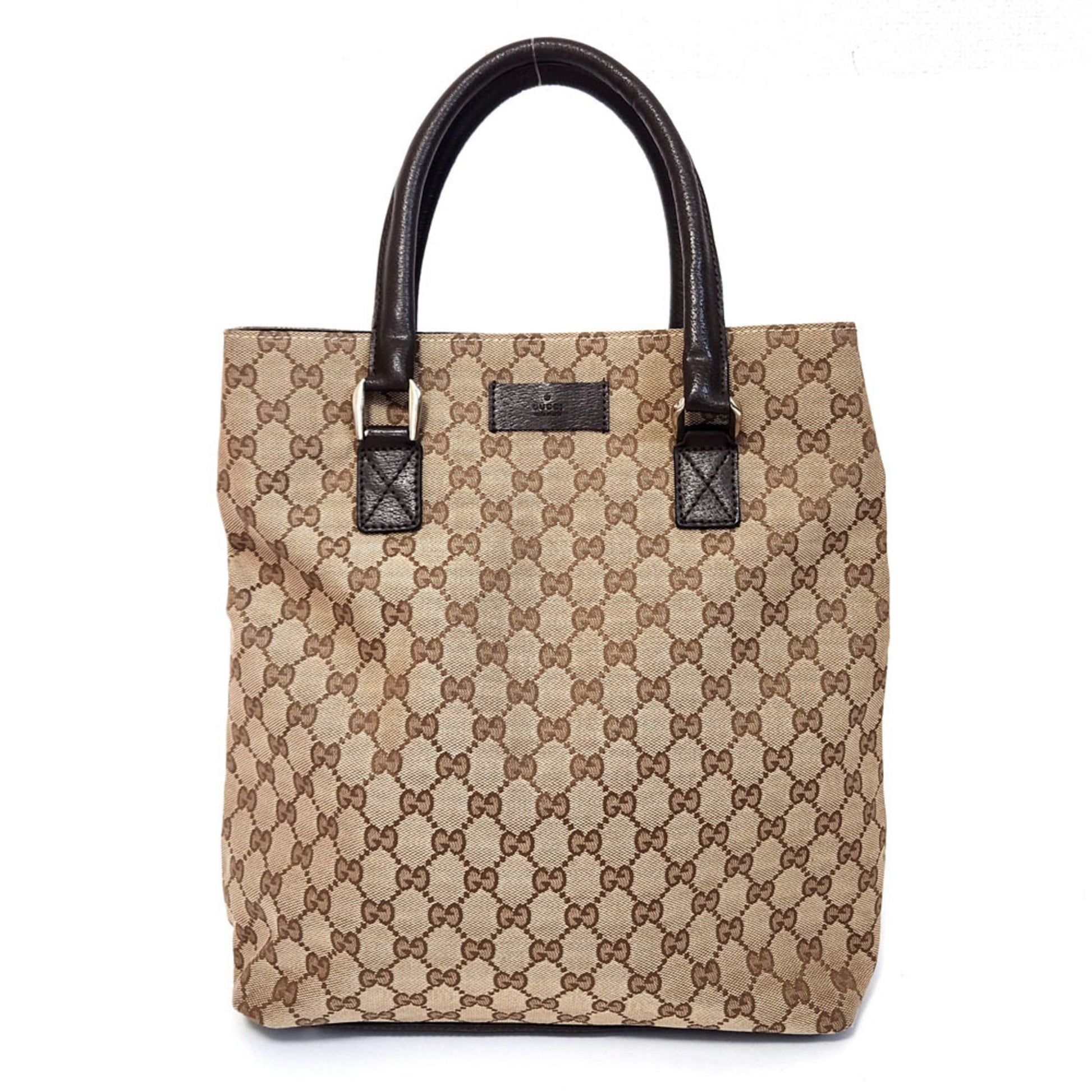 Gucci Beige Brown Canvas Leather Handbag Tote Bag ()