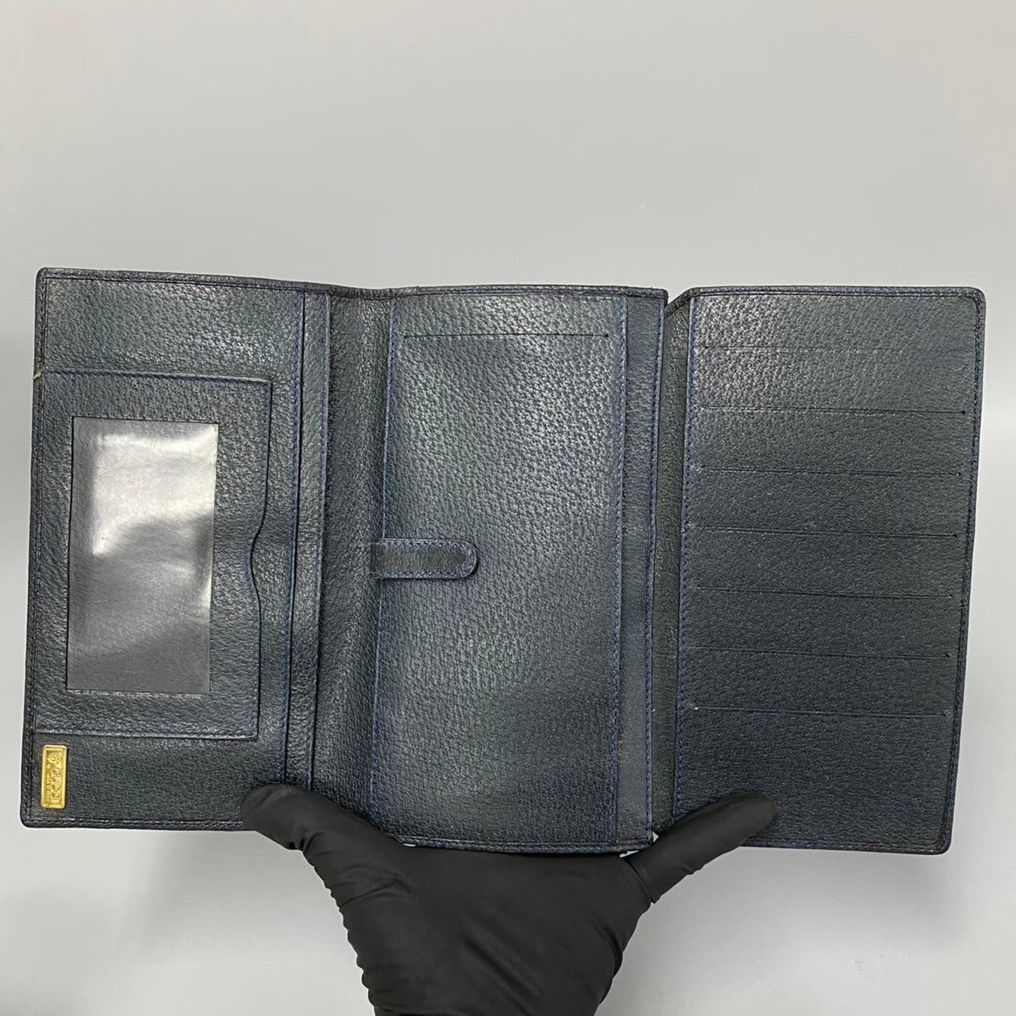 Gucci Navy Red Color Leather Pvc Long Wallet (Bi-Fold)