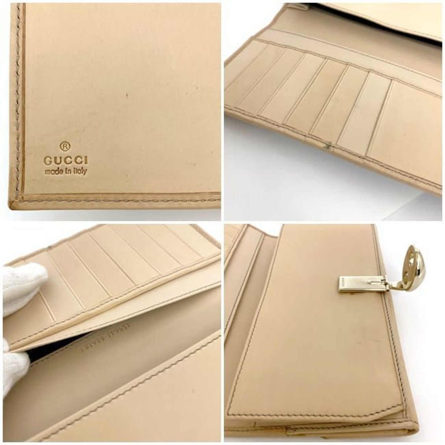 Gucci Beige Blue White Canvas Leather Long Wallet (Bi-Fold)