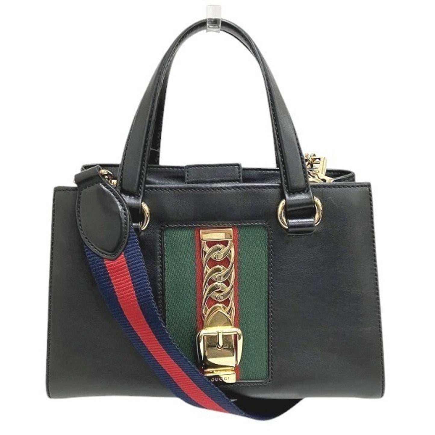 Gucci Sherry Line Black Leather Handbag Shoulder Bag ()