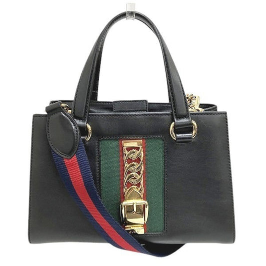 Gucci Sherry Line Black Leather Handbag Shoulder Bag ()