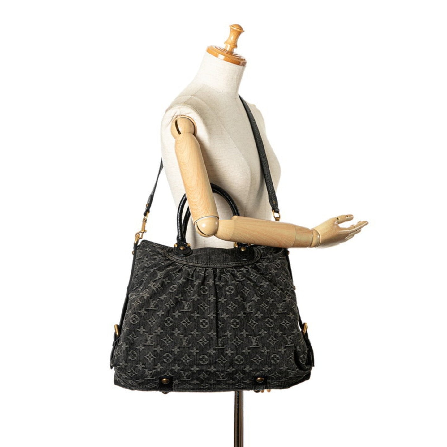 Louis Vuitton Black Noir Canvas Leather Handbag Shoulder Bag