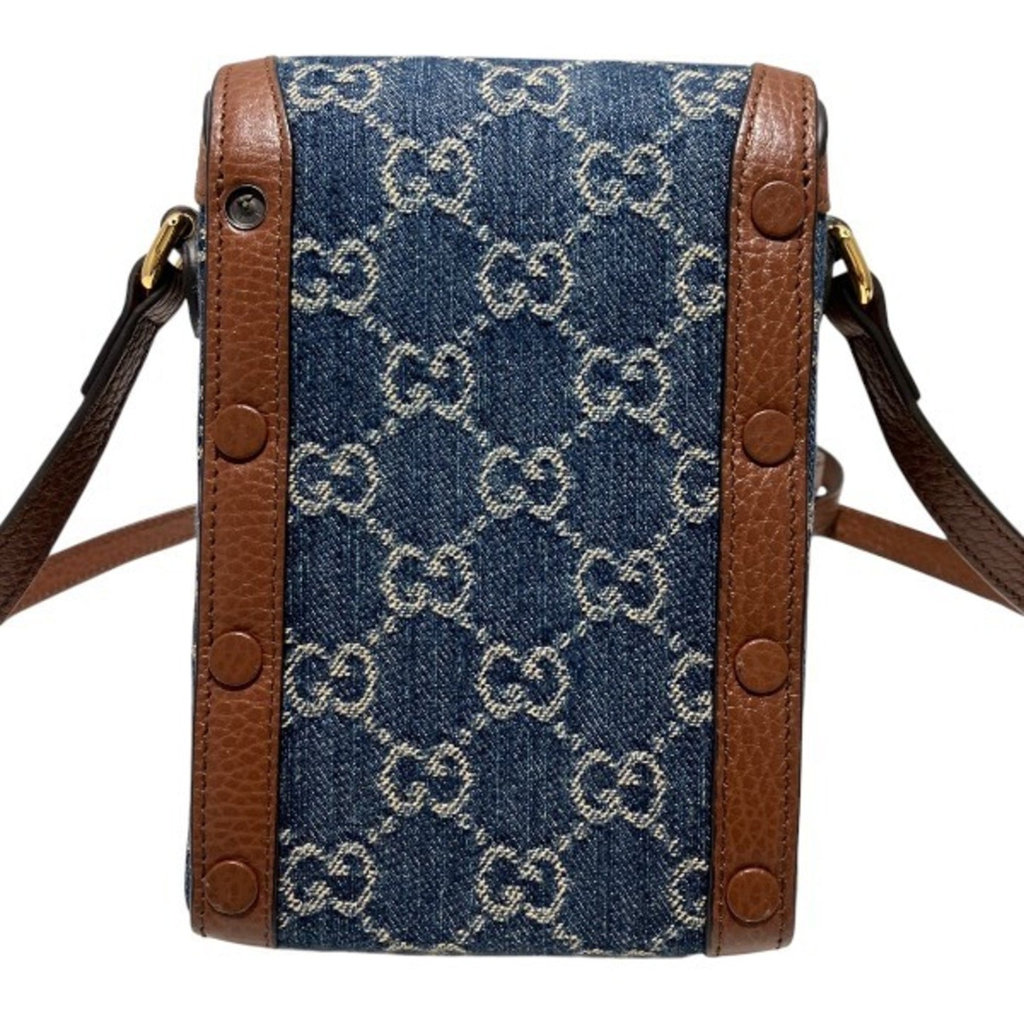 Gucci Blue Brown Denim Leather Shoulder Bag