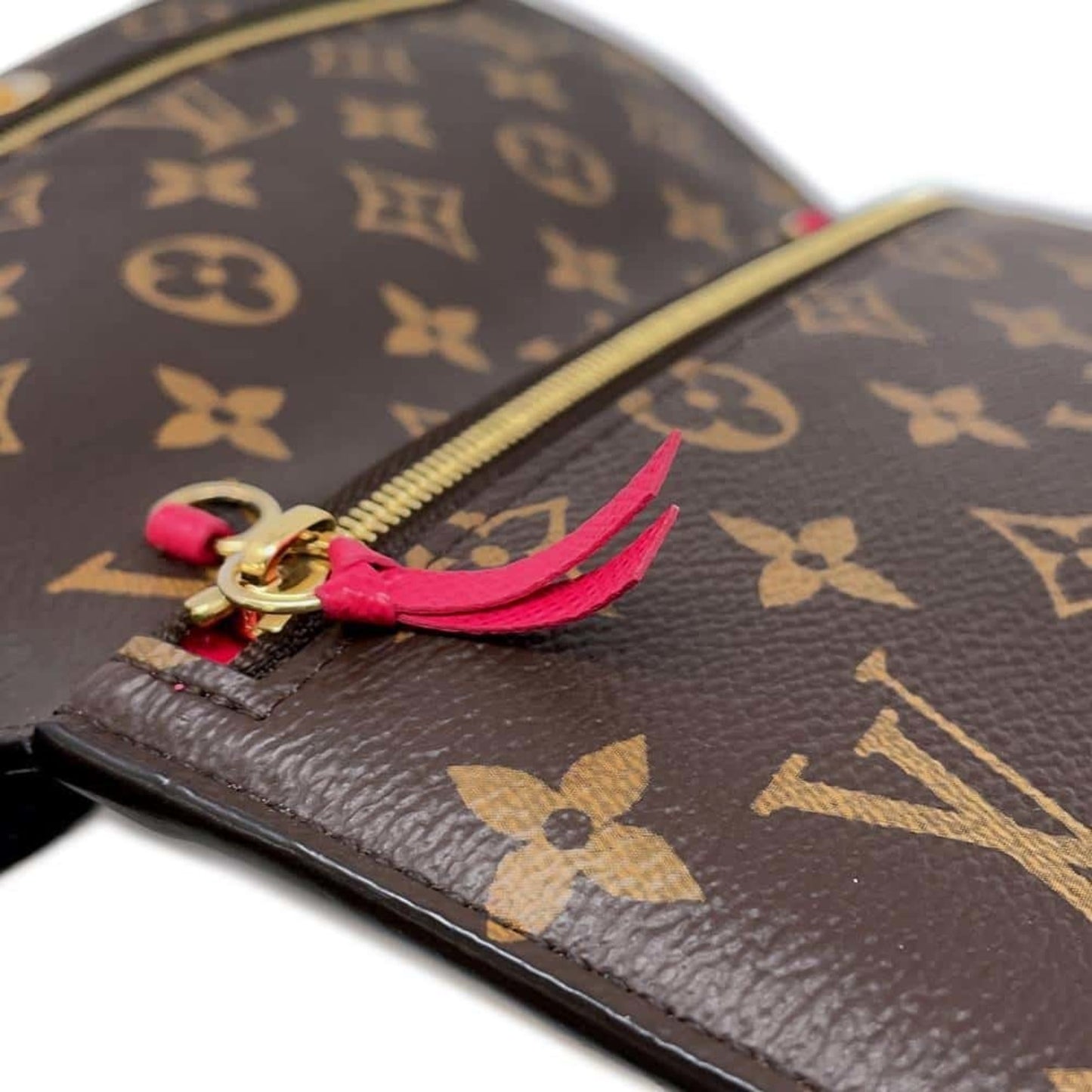 Louis Vuitton Brown Fuchsia Pink Monogram Chain/Shoulder Wallet
