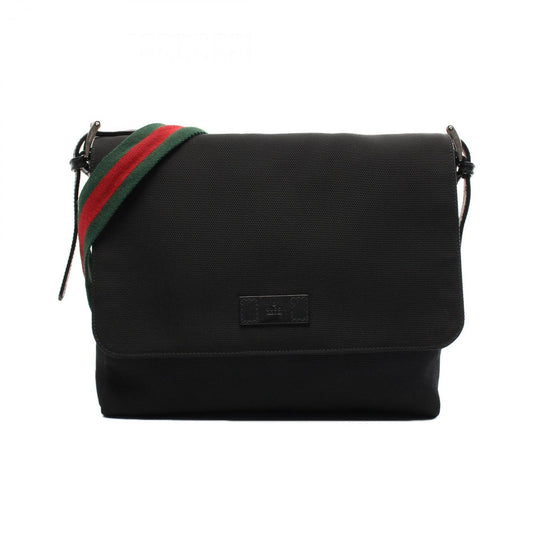 Gucci Black Leather Nylon Canvas Shoulder Bag ()